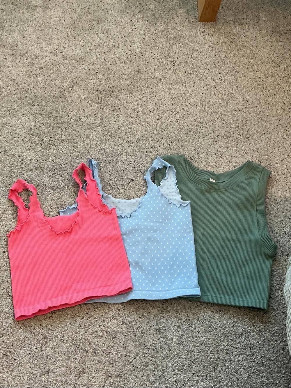 New Bundle of 3 Seamless Tank Tops ~ Pink, Light Blue Polka Dot, Green